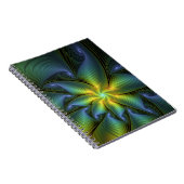 Abstrakter Stern, Shiny Blue Green Golden Fraktal Notizblock (Rechte Seite)