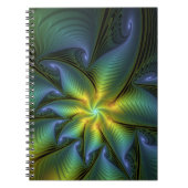 Abstrakter Stern, Shiny Blue Green Golden Fraktal Notizblock (Vorderseite)