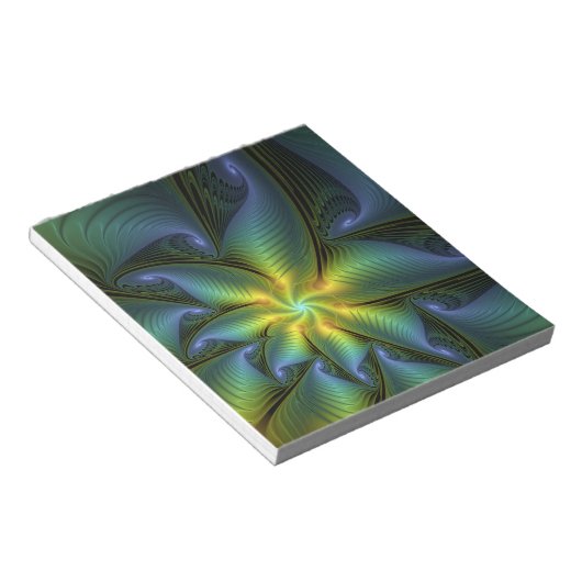 Abstrakter Stern, Shiny Blue Green Golden Fraktal  Notizblock (angewinkelt)