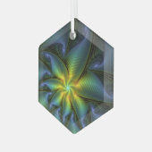 Abstrakter Stern, Shiny Blue Green Golden Fraktal  Ornament Aus Glas (Vorderseite Links)