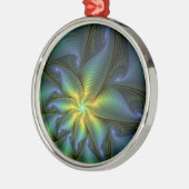 Abstrakter Stern, Shiny Blue Green Golden Fraktal Ornament Aus Metall (Links)
