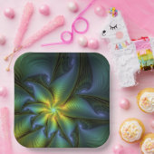 Abstrakter Stern, Shiny Blue Green Golden Fraktal Pappteller (Party)