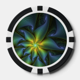 Abstrakter Stern, Shiny Blue Green Golden Fraktal  Pokerchips