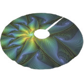 Abstrakter Stern, Shiny Blue Green Golden Fraktal Polyester Weihnachtsbaumdecke (Schrägansicht)