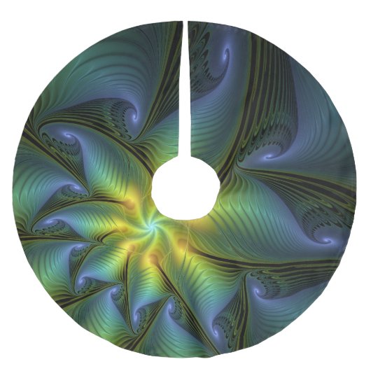 Abstrakter Stern, Shiny Blue Green Golden Fraktal Polyester Weihnachtsbaumdecke (Vorderseite)