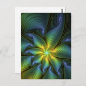 Abstrakter Stern, Shiny Blue Green Golden Fraktal Postkarte (Vorne/Hinten)