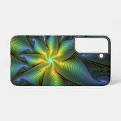 Abstrakter Stern, Shiny Blue Green Golden Fraktal  Samsung Galaxy Hülle (Rückseite (Horizontal))