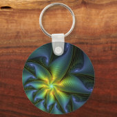 Abstrakter Stern, Shiny Blue Green Golden Fraktal Schlüsselanhänger (Rückseite)