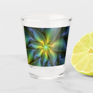 Abstrakter Stern, Shiny Blue Green Golden Fraktal Schnapsglas