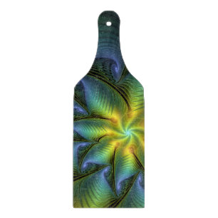 Abstrakter Stern, Shiny Blue Green Golden Fraktal Schneidebrett
