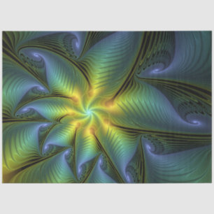Abstrakter Stern, Shiny Blue Green Golden Fraktal Seidenpapier