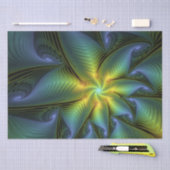 Abstrakter Stern, Shiny Blue Green Golden Fraktal  Seidenpapier (Handwerk)