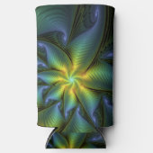 Abstrakter Stern, Shiny Blue Green Golden Fraktal Selters Dosenkühler (Vorderseite)