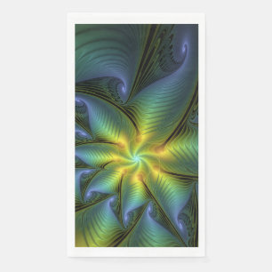 Abstrakter Stern, Shiny Blue Green Golden Fraktal  Serviette