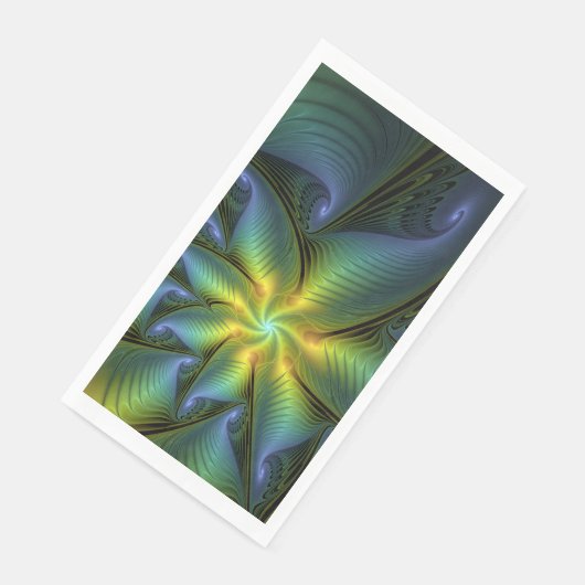 Abstrakter Stern, Shiny Blue Green Golden Fraktal Serviette (Ecke)