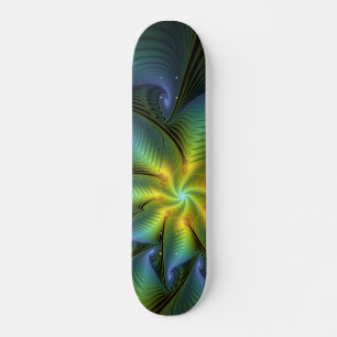 Abstrakter Stern, Shiny Blue Green Golden Fraktal Skateboard
