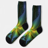 Abstrakter Stern, Shiny Blue Green Golden Fraktal  Socken (Linkes Detail)