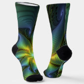 Abstrakter Stern, Shiny Blue Green Golden Fraktal  Socken (Gewinkelt)