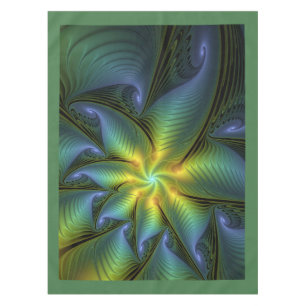 Abstrakter Stern, Shiny Blue Green Golden Fraktal Tischdecke