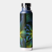 Abstrakter Stern, Shiny Blue Green Golden Fraktal  Trinkflasche (Links)