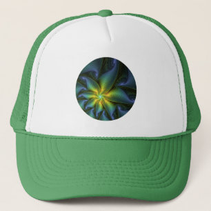 Abstrakter Stern, Shiny Blue Green Golden Fraktal Truckerkappe