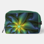 Abstrakter Stern, Shiny Blue Green Golden Fraktal Waschbeutel (Rückseite)