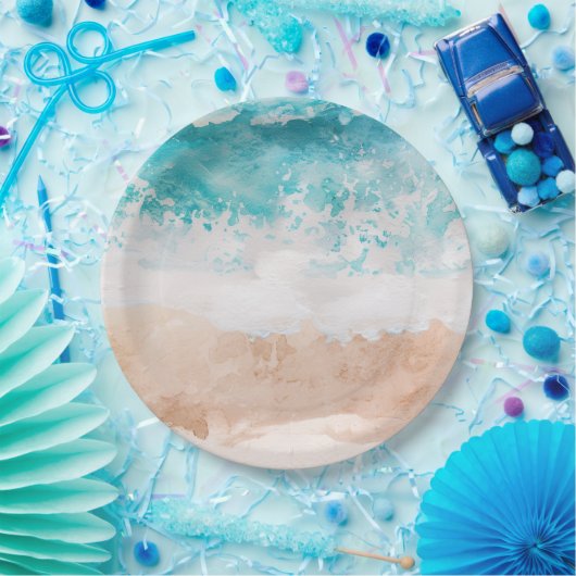 Abstrakter Strand mit Aquarellfarbe Pappteller (Party)