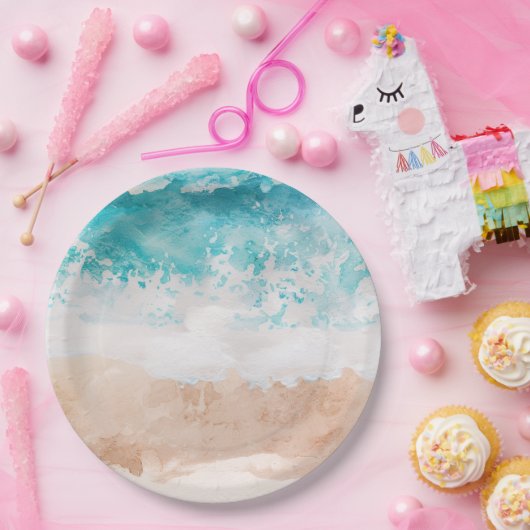 Abstrakter Strand mit Aquarellfarbe Pappteller (Party)