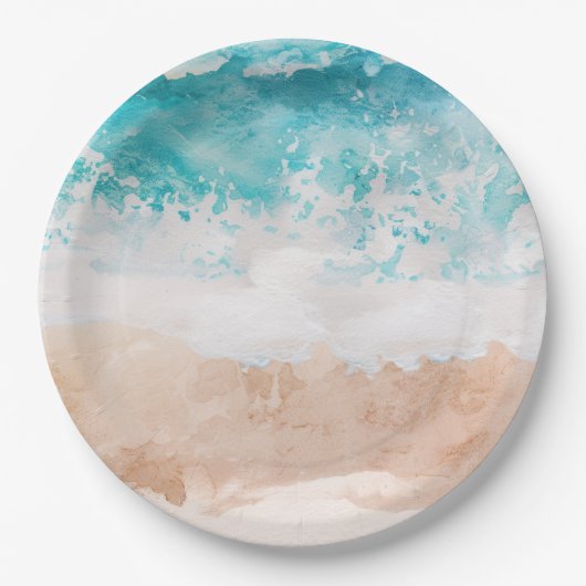 Abstrakter Strand mit Aquarellfarbe Pappteller (Vorderseite)