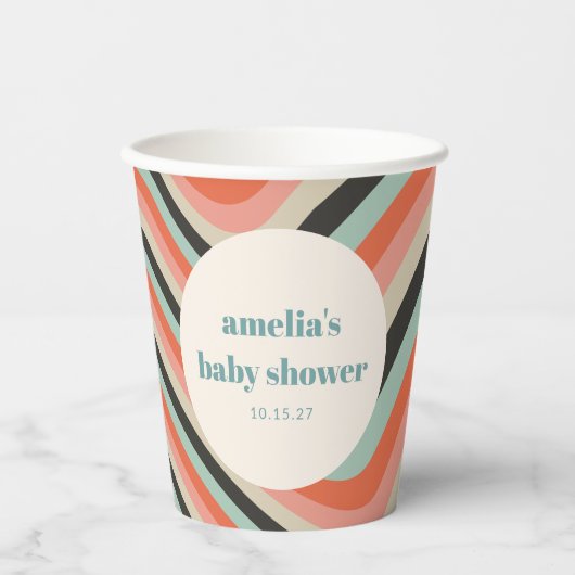 Abstrakter Streifen Aqua Peach Custom Baby Dusche Pappbecher (Vorderseite)