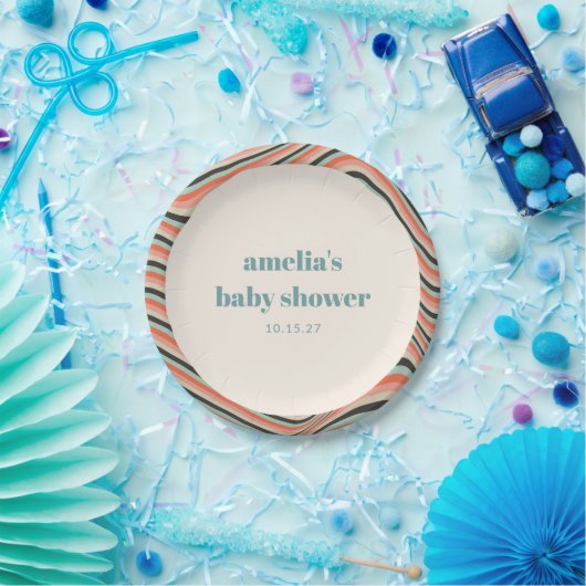 Abstrakter Streifen Aqua Peach Custom Baby Dusche Pappteller (Party)