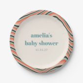 Abstrakter Streifen Aqua Peach Custom Baby Dusche Pappteller (Vorderseite)