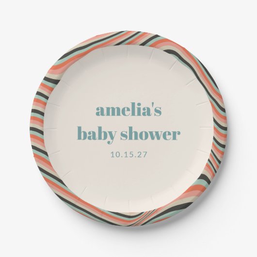 Abstrakter Streifen Aqua Peach Custom Baby Dusche Pappteller (Vorderseite)