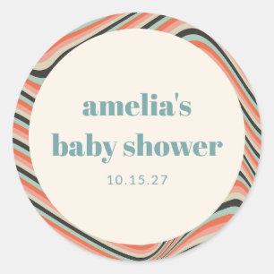 Abstrakter Streifen Aqua Peach Custom Baby Dusche Runder Aufkleber