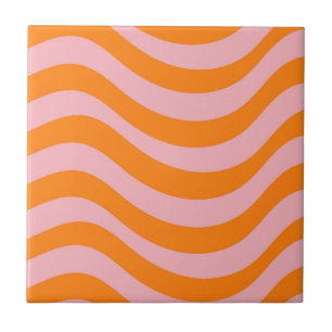 Abstrakter Streifen Orange Pink Retro Fett modern Fliese