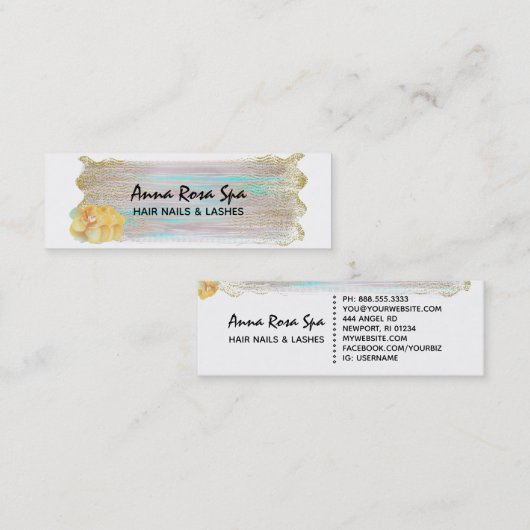 *~* Abstrakter Strickbrush Splash Gold Glitzer Mini Visitenkarte (Vorne/Hinten)