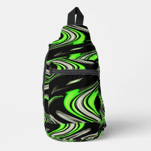 Abstrakter Stromfluss, grün und schwarz Crossbody Bag