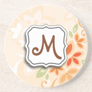 Abstrakter Strudel-Blumenorange mit Monogramm Sandstein Untersetzer