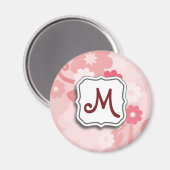 Abstrakter Strudel-Blumenrosa mit Monogramm Magnet (Vorderseite/Rückseite)