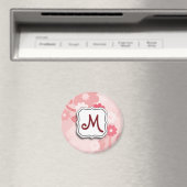 Abstrakter Strudel-Blumenrosa mit Monogramm Magnet (In Situ (Geschirrspüler))