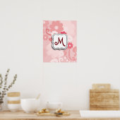 Abstrakter Strudel-Blumenrosa mit Monogramm Poster (Küche)