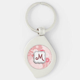 Abstrakter Strudel-Blumenrosa mit Monogramm Schlüsselanhänger