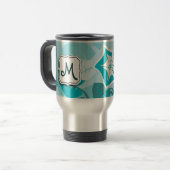 Abstrakter Strudel-Blumentürkis mit Monogramm Reisebecher (Vorderseite Links)