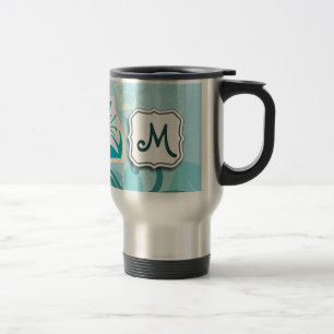 Abstrakter Strudel-Blumentürkis mit Monogramm Reisebecher