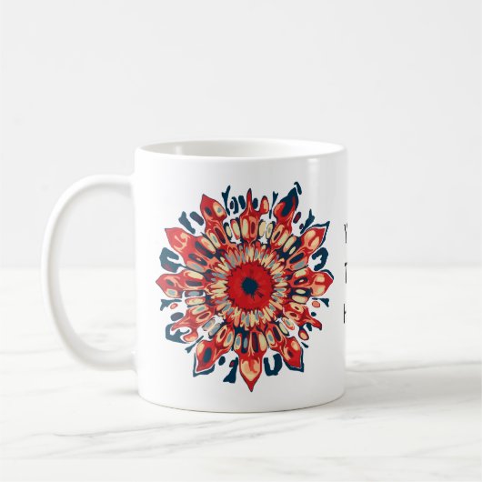 Abstrakter SUN FLOWER - rot blau + dein Backgr. Kaffeetasse (Links)