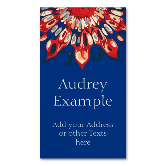 Abstrakter SUN FLOWER - rot blau + dein Backgr. Magnetische Visitenkarte (Vorderseite Vertikal)