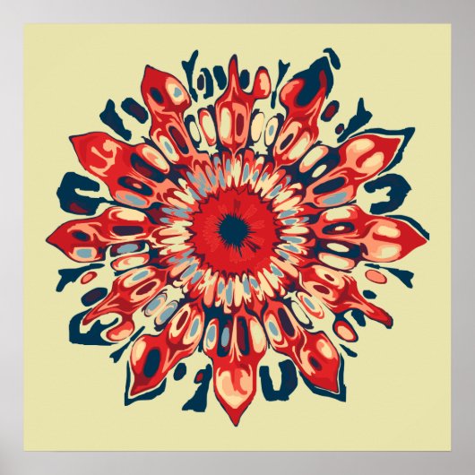 Abstrakter SUN FLOWER - rot blau + dein Backgr. Poster (Vorne)