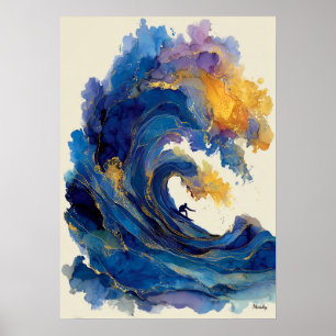 Abstrakter Surfer Wellen Flüssigkeitskunst Ozean F Poster