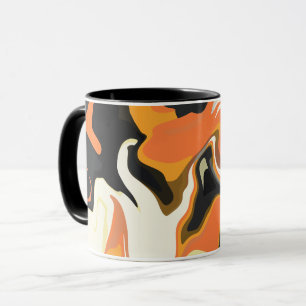 Abstrakter Swirl in Orange, Schwarz und Weiß Tasse