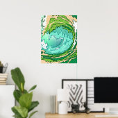 Abstrakter Swirl Türkis Grüne Ozeanwelle Kunst Poster (Heimbüro)